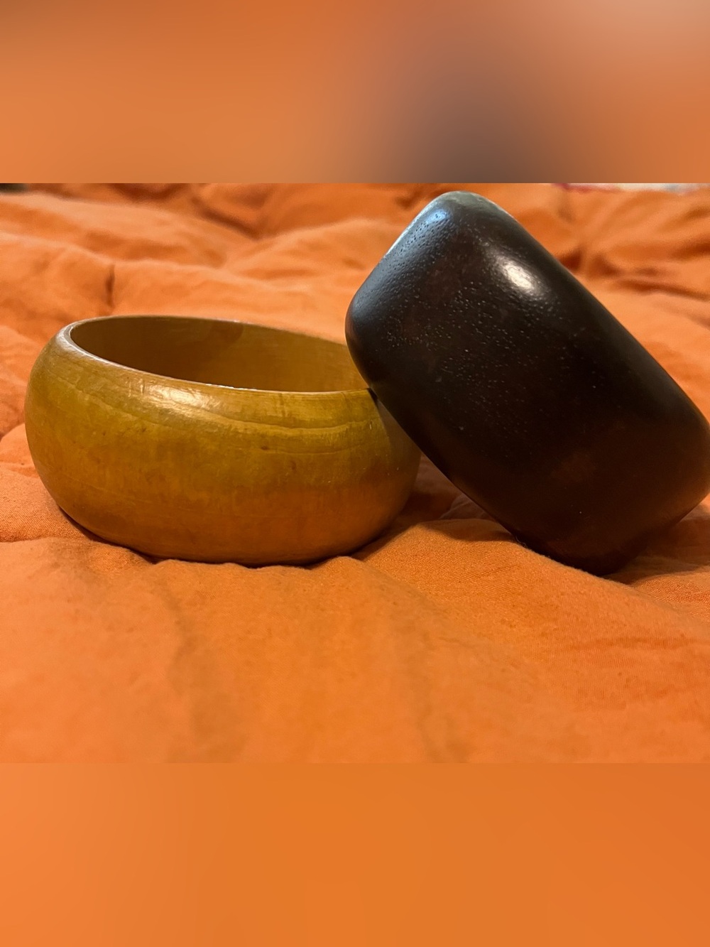 Vintage Style Chunky Wood Bangle Bracelet Set of 2 | Sculptural Boho Statement